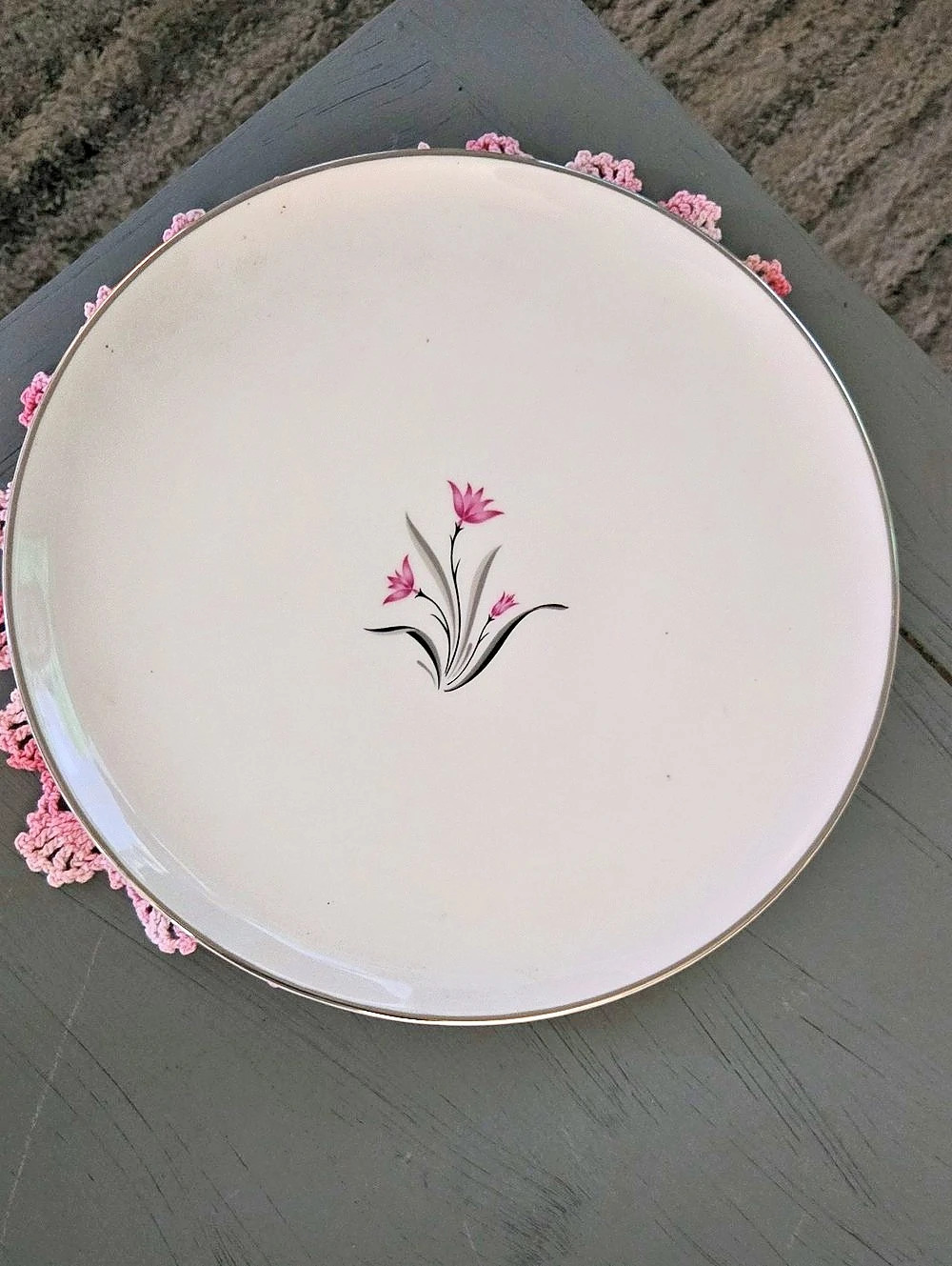 Alpine Syracuse China Floral Plate in White & Pink
